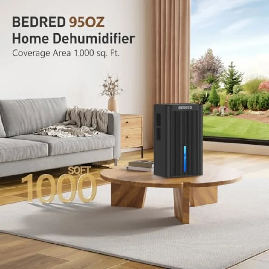 Dehumidifier for home use, ABS plastic, black, 95 oz capacity, quiet operation with auto shut off and 7-color ambient light, id