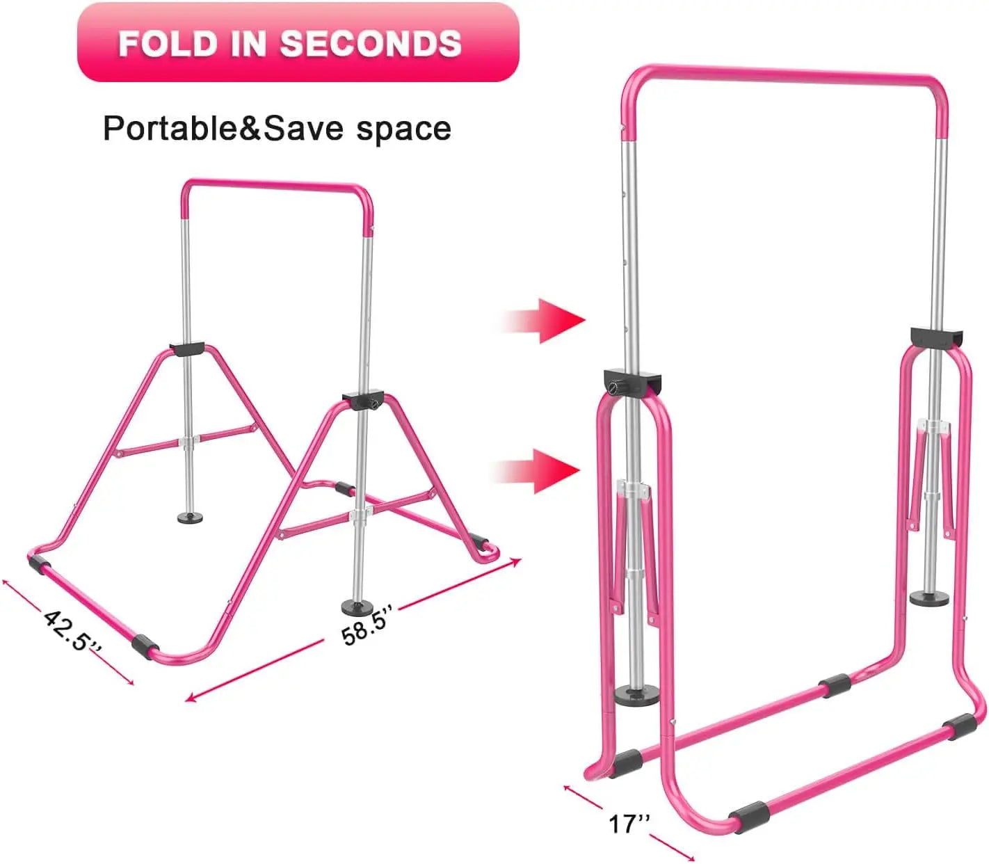 Adjustable Height Folding Gymnastic Bar for Kids, Expandable Horizontal Training Kip Bar for Home Use