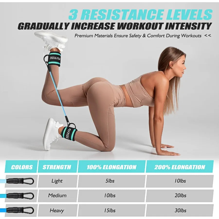 Ankle Resistance Bands with Cuffs, 3-Level Adjustable Leg & Glute Workout Equipment, Portable Exercise Bands for Kickbacks,