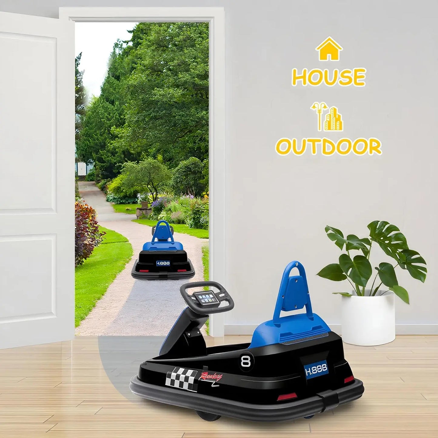 Bumper Car for Toddlers 6V Electric Ride On Toys for Kids 1.9 MPH Max Speed Steering Wheel 360 Degree Spin Lights Music & Horn