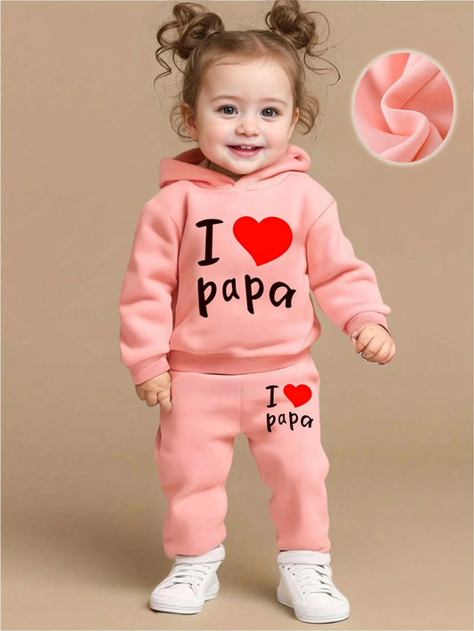 Newborn baby girl's English printed fleece hoodie and sporty casual pants are suitable for outdoor use