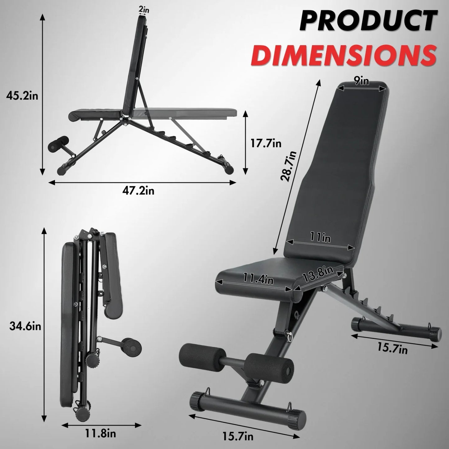 Foldable Weight Bench for Home Gym, Workout Bench with Multi-Position Adjustable, Full Body Strength Training Bench