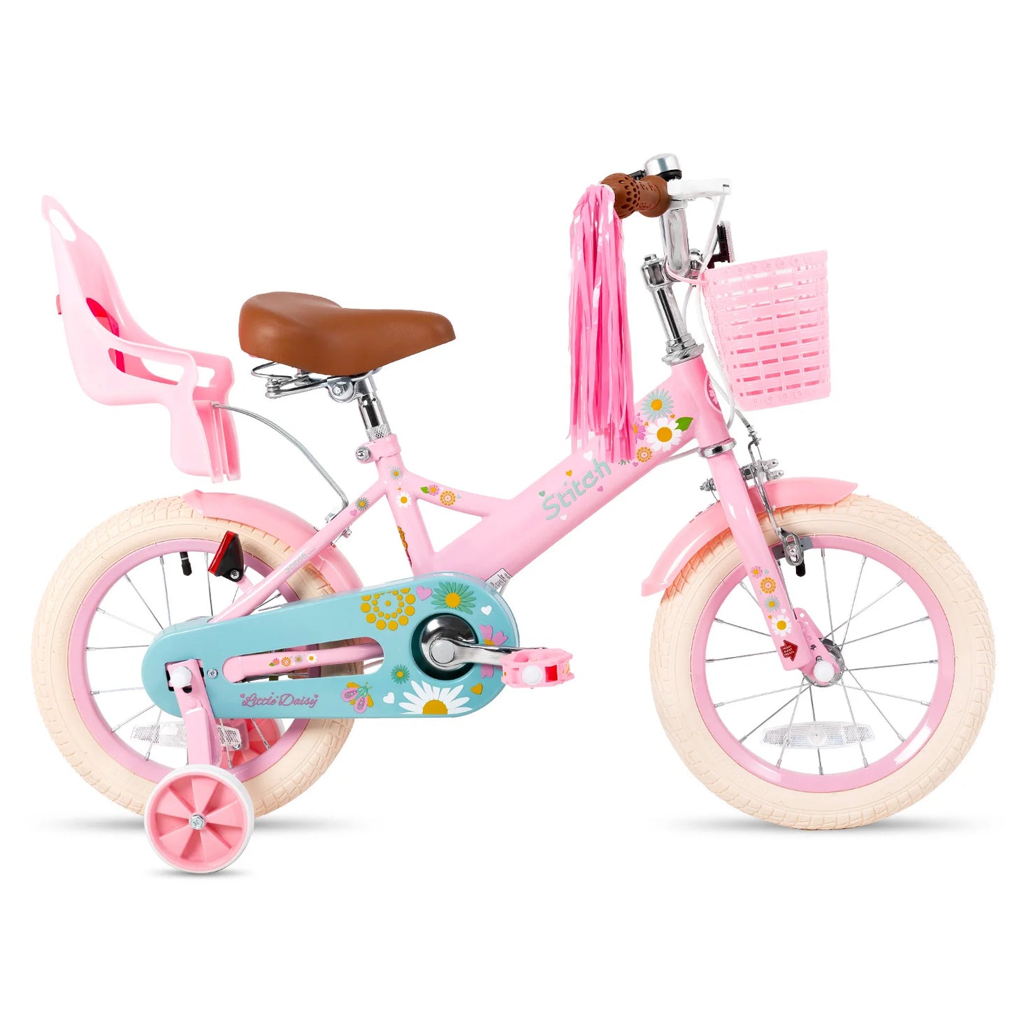 STITCH Kids Bike for Girls Boys Ages 2-7 Years, 12 14 16 Inch Girls Bikes with Doll Bike Seat & Streamers, Bicycle basket