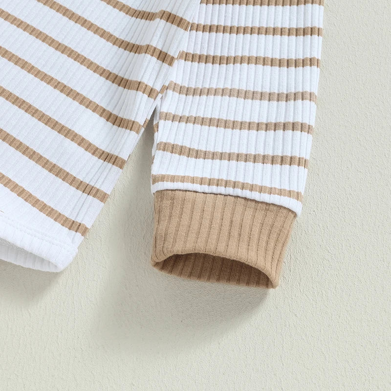 2023-06-29 Lioraitiin 0-24M Infant Baby Boy 2Pcs Fall Outfits Long Sleeve Striped Print Romper Pants Set Infant Warm Clothes