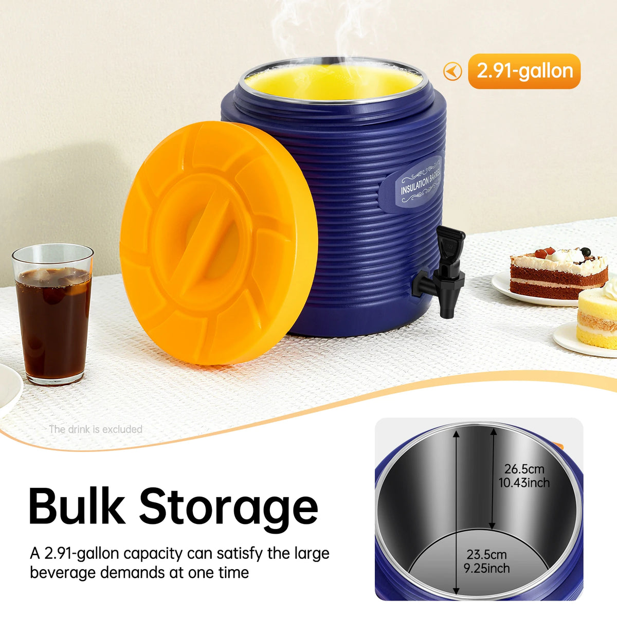 Stainless Steel Insulation Barrel Hot Water Dispenser 13L 2.91 Gallon Single Spigot Blue Insulated Beverage Dispenser For Party Kitchen
