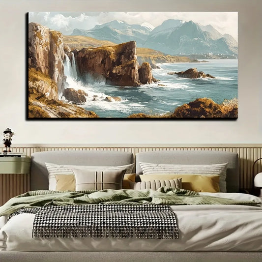 Natural landscape vintage oil painting, Victorian style wall decoration, 1.5 inch thick pine solid wood frame