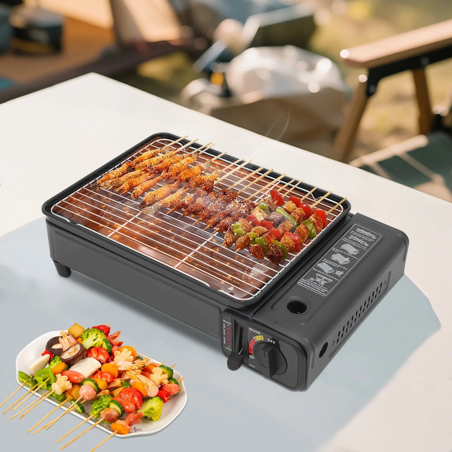 2.2KW Portable LPG/Butane Gas Grill Stove Outdoor Camping Stove Cooking BBQ Cooker Kit w/Carrying Case for Traveling Trekking RV