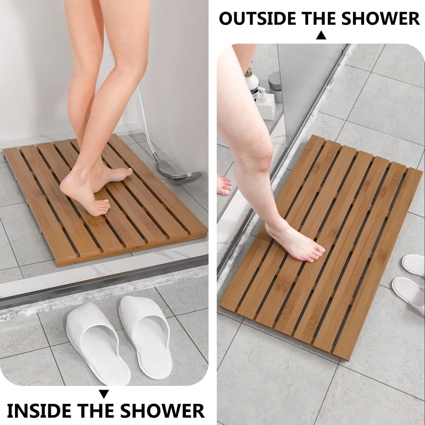 Non-Slip Waterproof Wooden Bamboo Bath Shower Mat for Indoor Outdoor Use, Walnut Color, 31.3x18.1x1.5 Inches