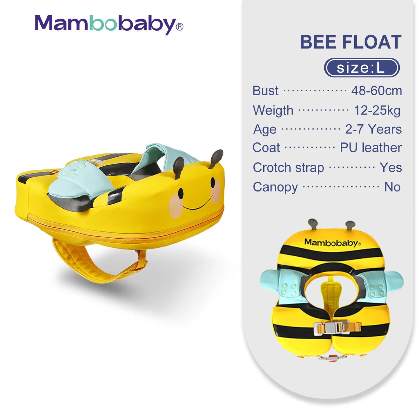 Mambobaby Shoulder Float with Croth Strap Non-Inflatable Baby Swim Ring with Canopy Kid Swimming Pool Float Child Water Circle
