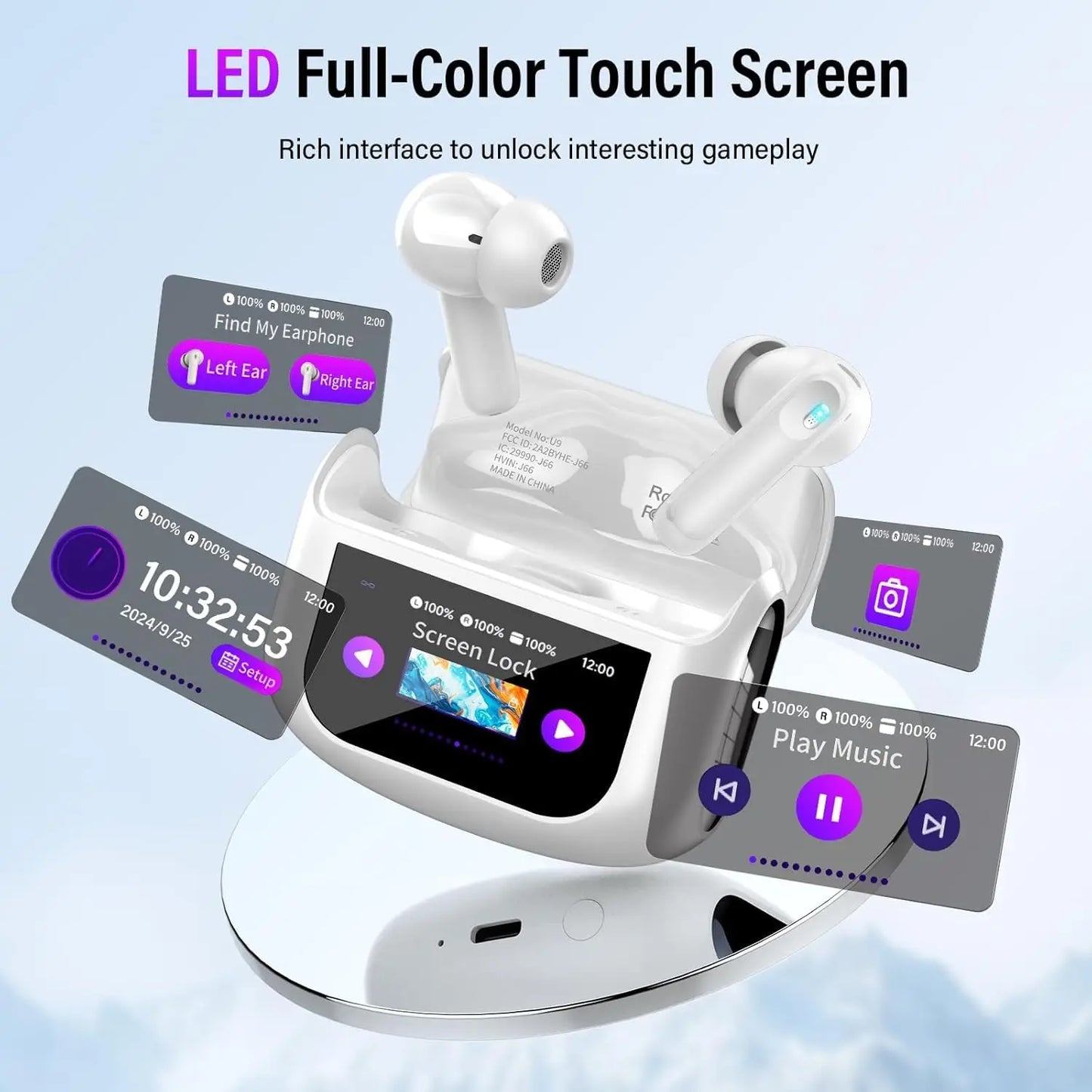 【2026 NEW】Touch Screen Earbuds 45dB ANC ENC Bluetooth 5.4 48H Battery 14.2mm Driver 5 EQ Modes IPX7 Waterproof Transparency Mode Wireless Earphones with Smart Display Case.