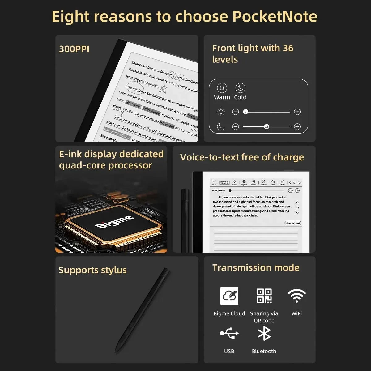 Bigme pocketNote ebook reader, 7'' e-ink screen electronic book, Android system, google play, support 20+ format ebook tablet