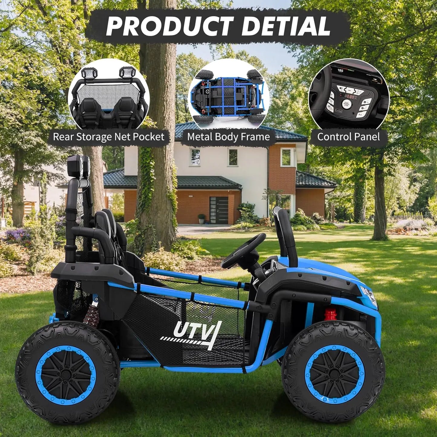 2-Seater Kids Electric Vehicle for Ages 3+,Ride on Car UTV,with Parent Remote Control,400w Motors,4.5MPH, Four-Wheel Suspension