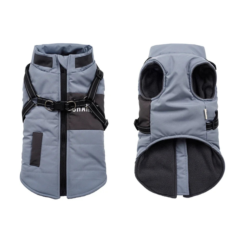 Pet Dog Wind Breaker with Dual D Leash Vest Dog Jacket Warm Dog Hoodie Warm Dog Clothes