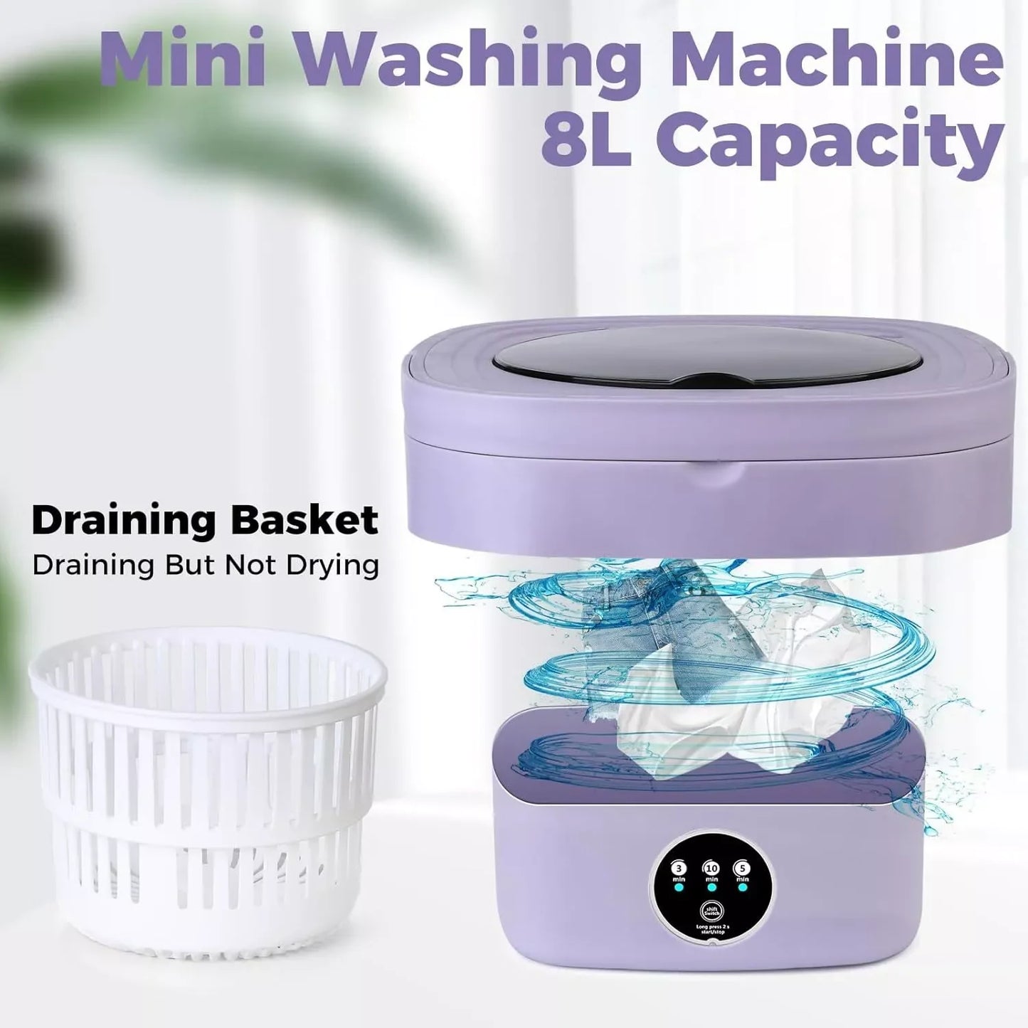 8L Portable Washing Machine Mini Foldable Washer Spin Dryer Washer for Cloth Travel Home Underwear Sock Mini Washer Laundry Tool