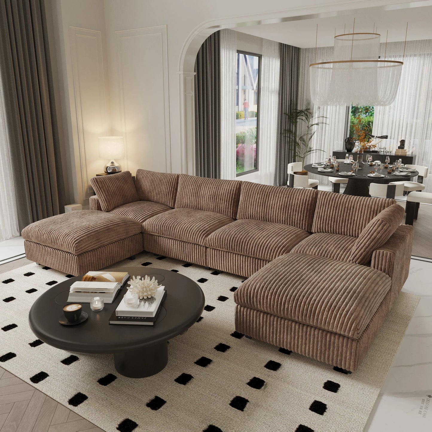 Modular Sectional Sofa Convertible 6 Seat U Shaped Couch with Ottoman Deep Seat Cloud Couch Comfy Plush Sofas for Living Room