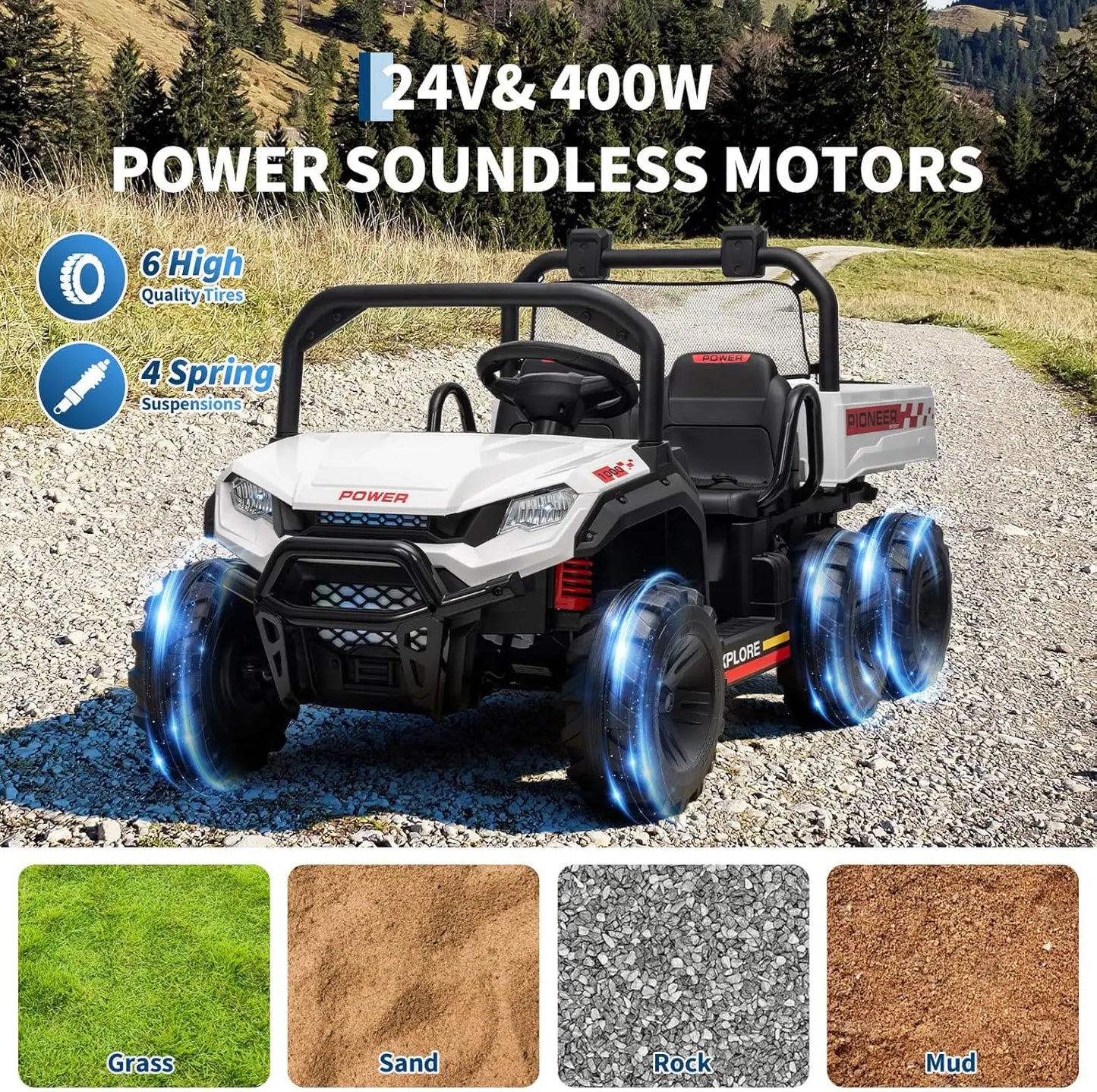 24V 4WD Electric Dump Truck for Kids Boys Girls 2-Seater Ride-on Toy with Parent Remote Control,Music Player, Off-Road Vehicle