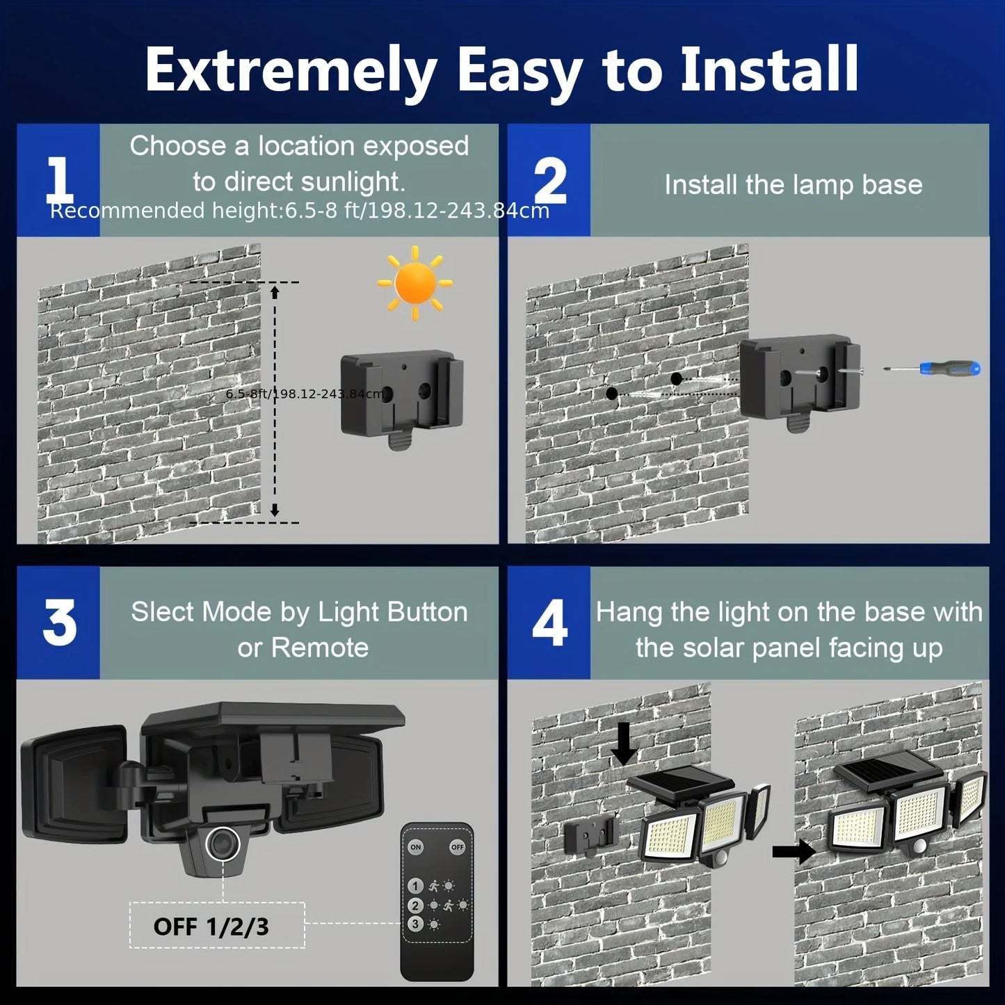 (1/2/3 Pack) 3-Head Solar Outdoor Light, Motion Sensor Security Light with Wireless Remote Control