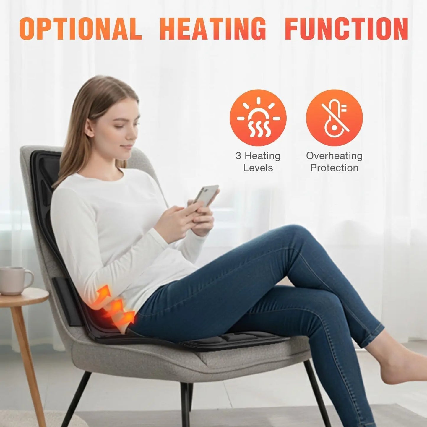 Massage Seat Cushion With Heating, 7 Massage Modes Back Massage Chair Cushion for Pain Relief, Home Office Use, Christmas Gifts