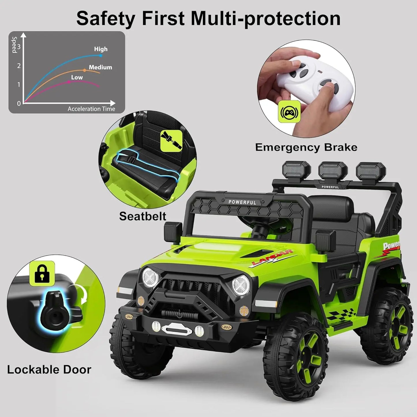 12v Kids Ride on Truck Car, Electric Vehicles with Parent Remote Control, Battery Powered Toy Car for Toddler, LED, 3 Speeds