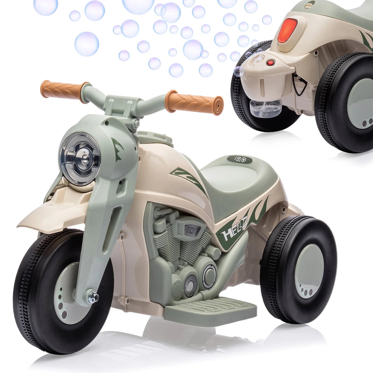Kids Ride-On Bubble Car 6V Battery-Powered Electric Motorcycle with Led Headlights, Music, Motorbike Toy Gift for Toddlers 3+