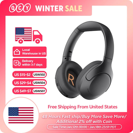 QCY H3 Lite ANC Wireless Headphones Bluetooth 5.3 Active Noise Cancelling Over Ear Headset 40mm Driver HiFi Sound Earphones