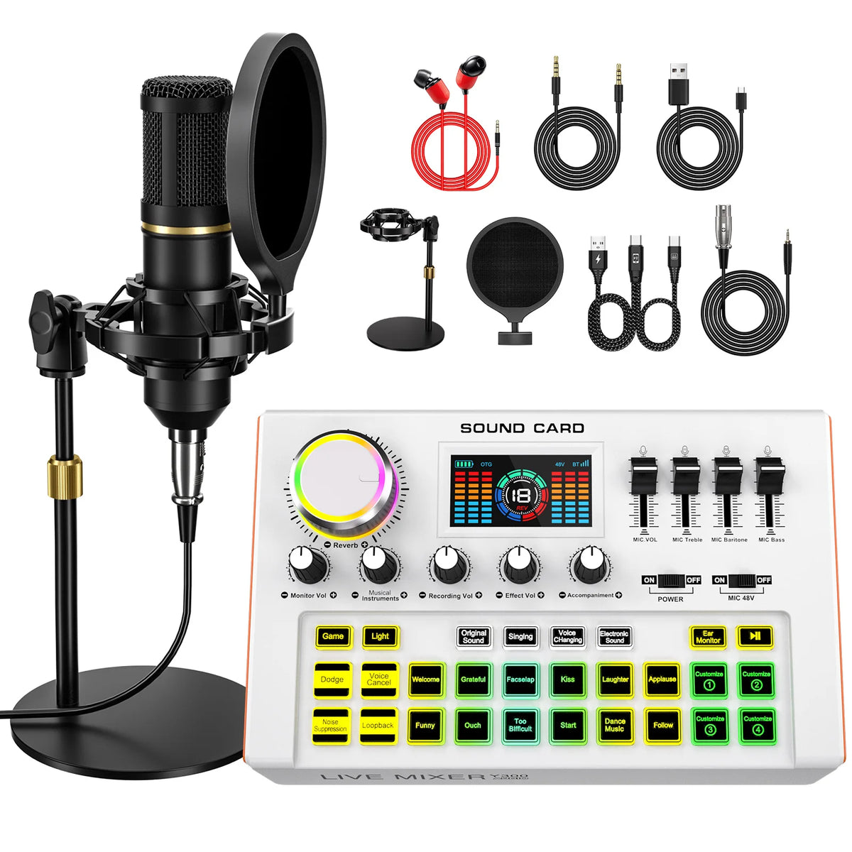 Tenlamp Y300-BM800 Live Sound Board Audio Mixer with 3.5mm Condenser Mic, Podcast Equipment Bundle for 4 People, Professional PC Laptop Studio Recording for Singing Gaming Karaoke Vlog Streaming