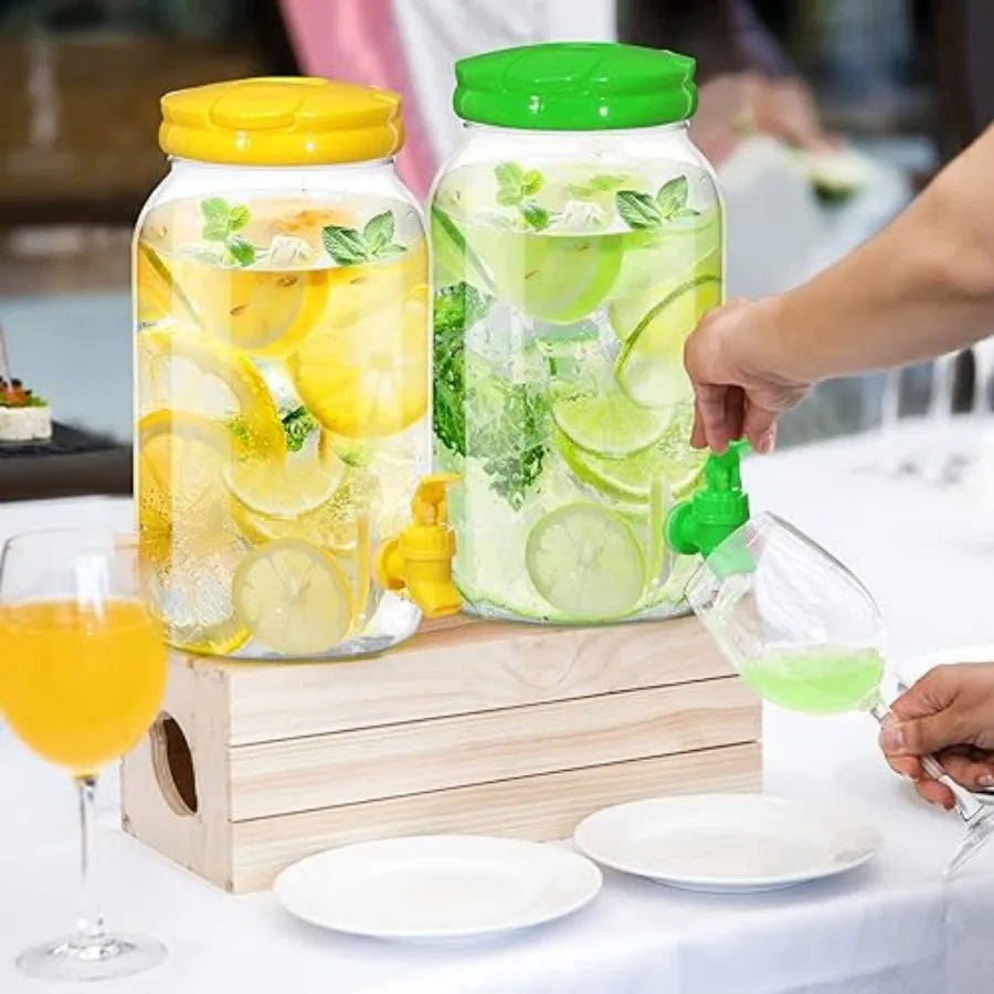 4 Pcs 1 Gallon Plastic Drink Dispenser for Parties Clear Plastic Beverage Dispenser Water jar with Spigot and Carrying Lid for