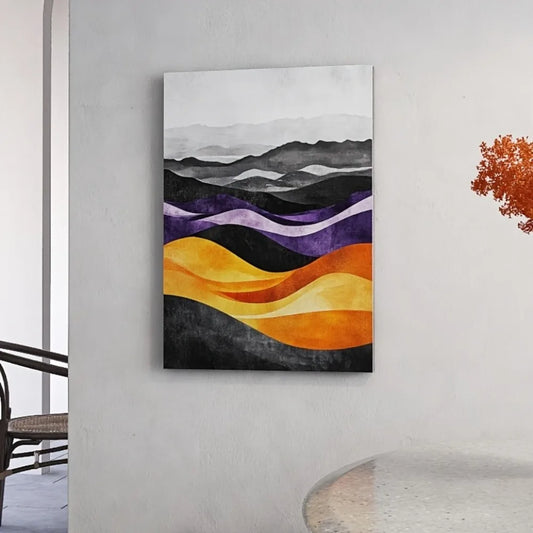 Abstract landscape in black and yellow tones, living room and office decoration, suitable for interior decoration