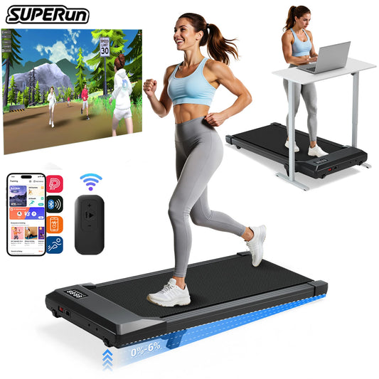 Foldable 6% Slope Under Desk Treadmills 2.5 HP Quiet Walking Pad Portable Remote Control LED Display 300LBS Exercise Walkingpad