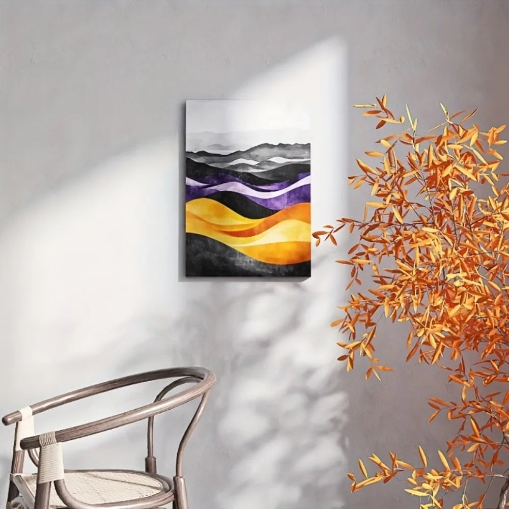 Abstract landscape in black and yellow tones, living room and office decoration, suitable for interior decoration