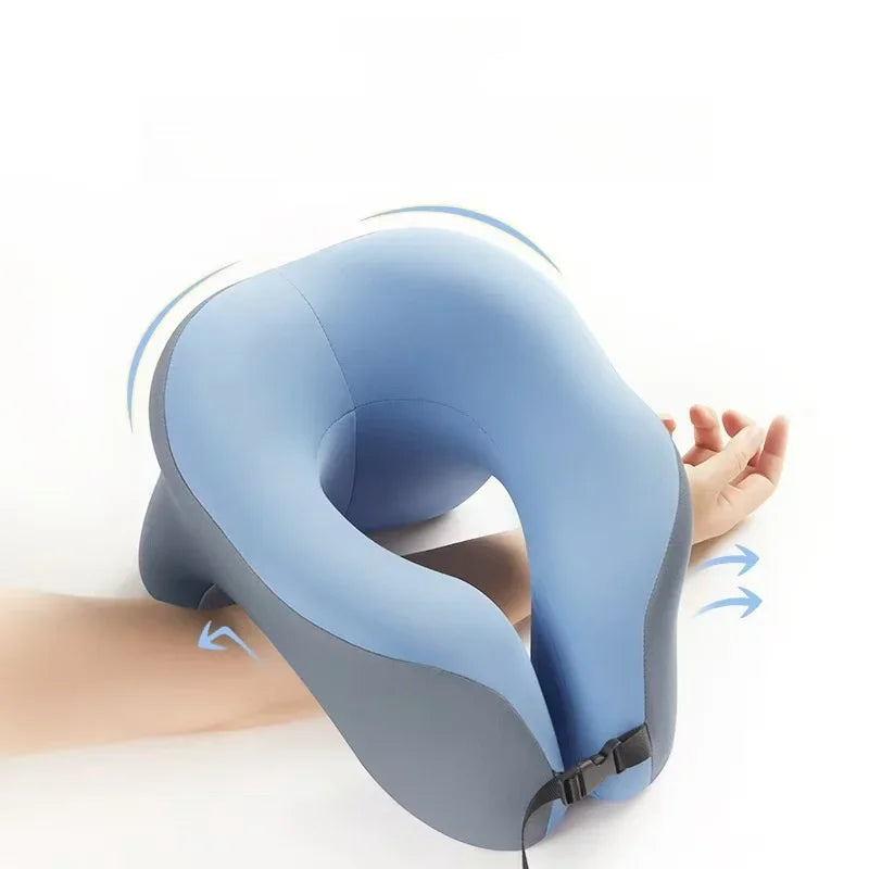 U-shaped portable travel pillow, memory foam sleep aid, used for napping in airplanes and cars, ergonomic head support pillow.