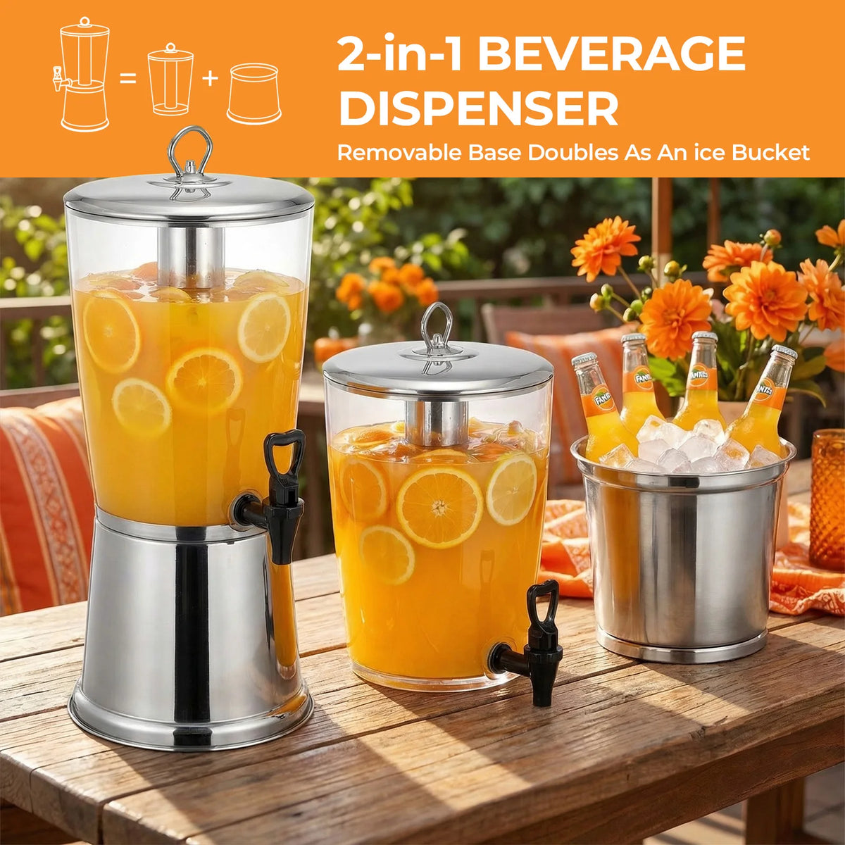 Beverage Dispenser With Stand, Drink Dispenser for Party, Stainless Steel Water Dispenser with Ice Core, Spigot, Drink Jar Jug For Home Parties Lemonade, Clear Acrylic, 2-GALLONS 8 Liters