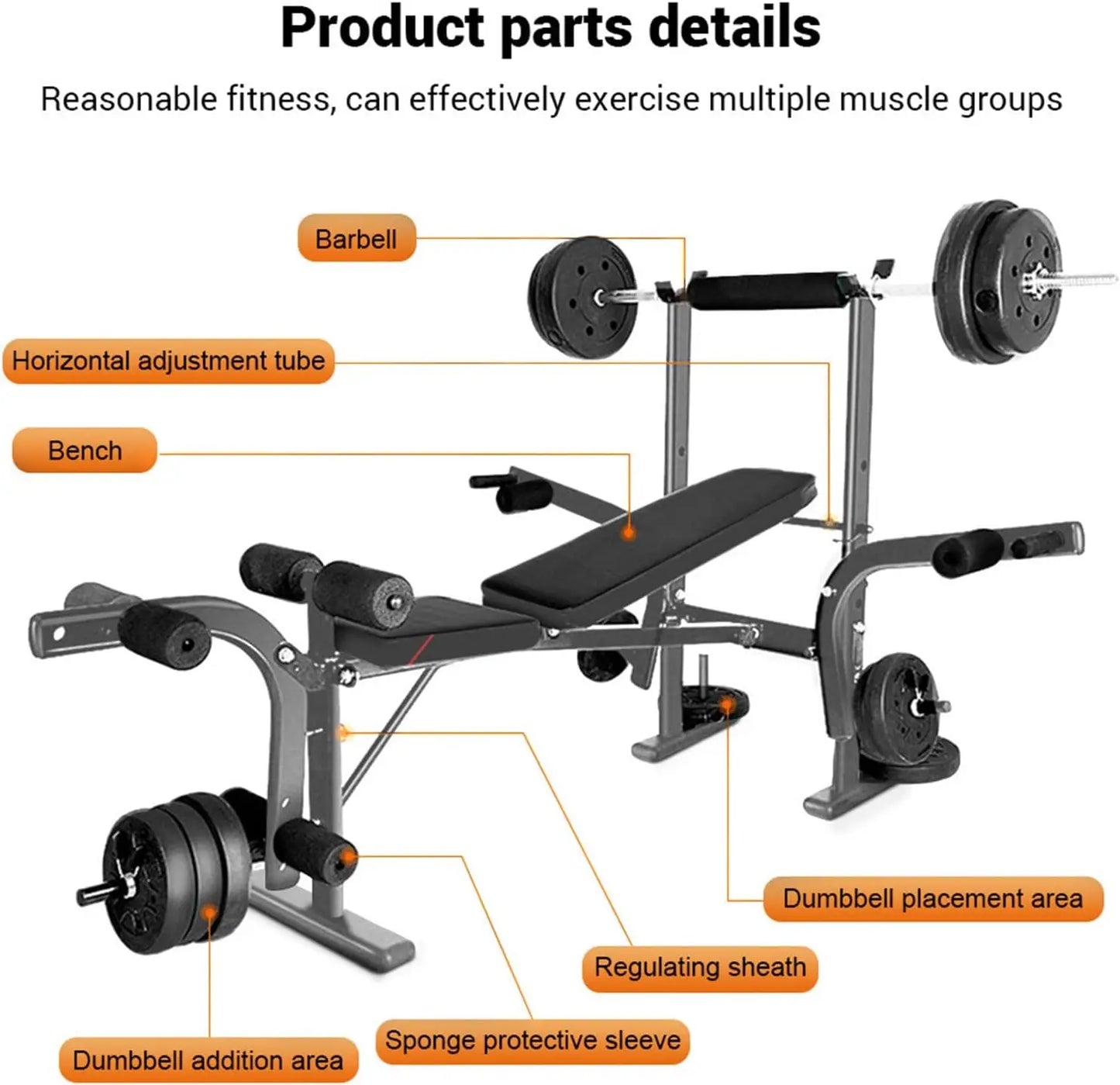 Standard Weight Bench 800LBS Capacity Home Gym Equipment with Preacher Curl Pad Leg Developer Barbell Rack Adjustable Strength T
