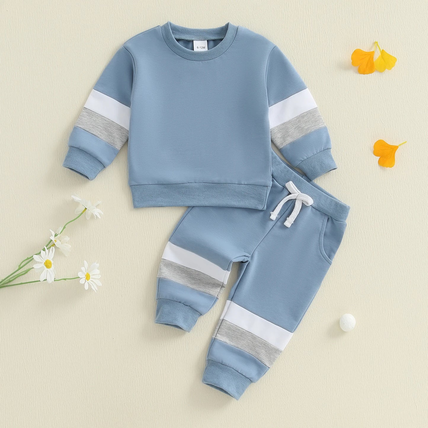 Lioraitiin Autumn Infant Baby Boys Casual Clothes Set Color Patchwork Long Sleeve Pullover Sweatshirt with Elastic Waist Pants