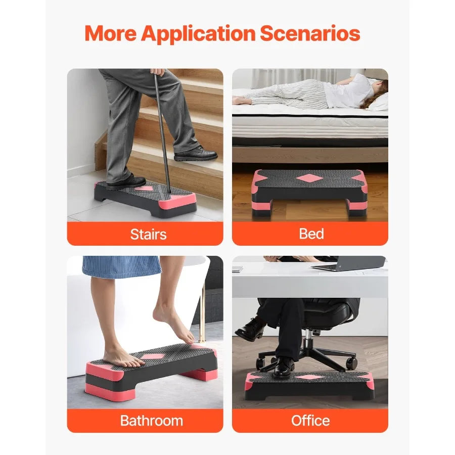 Aerobic Exercise Step Platform 28Inch Workout Stepper with Adjustable Height Fitness Training Deck with 4 Risers NonSlip Surfac