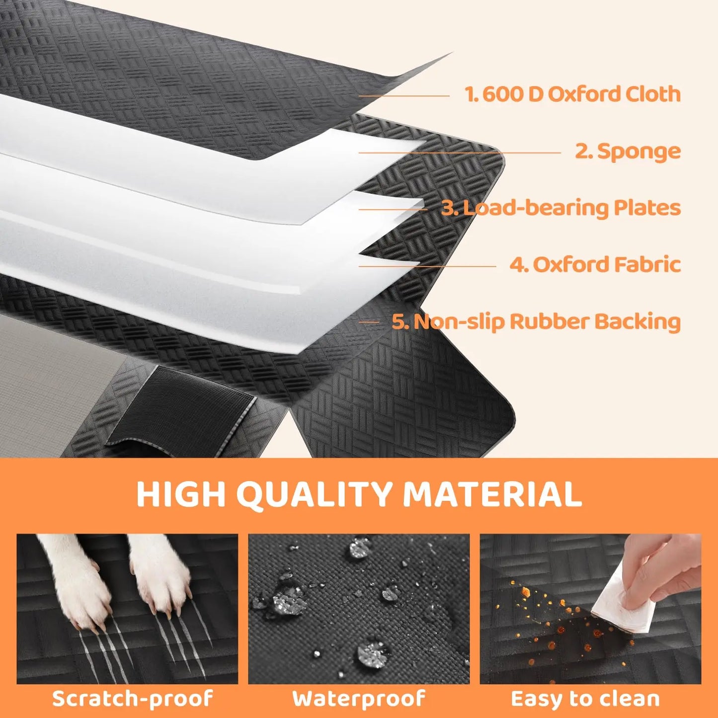 Car Rear Seat Dog Seat Cover, Hard Bottom Rear Seat Extender, Load-Bearing 400 Pounds, 600D Heavy-Duty Anti-Scratch Washable Dog Hammock for Cars and Suvs