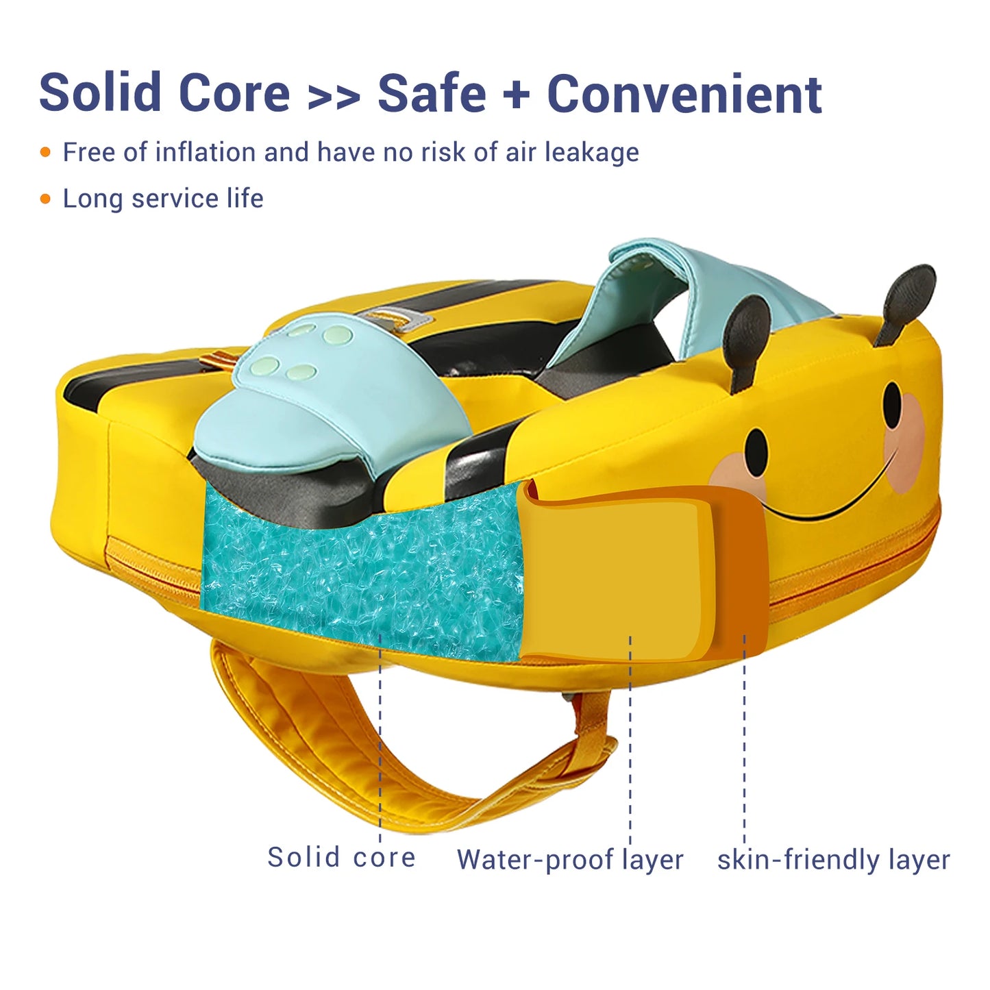 Mambobaby Shoulder Float with Croth Strap Non-Inflatable Baby Swim Ring with Canopy Kid Swimming Pool Float Child Water Circle