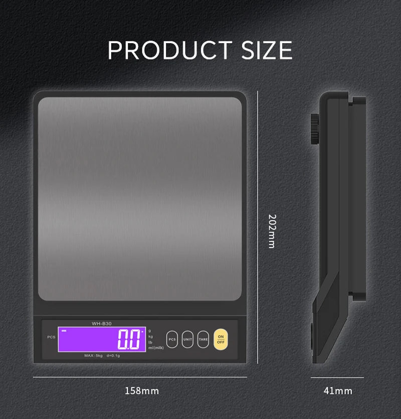5kg/10kg/0.1g 10kg/1g Digital Electronic Kitchen Scale LCD  Waterproof Stainless Measuring Weighing Baking Tool Built in Battery