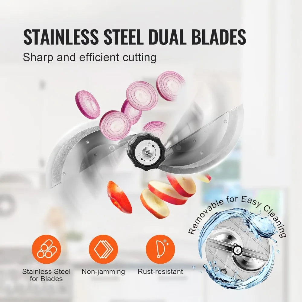 Electric Vegetable Slicer, 0-0.5/0-12mm Thickness Adjustable Commercial Slicer Machine, Convertible to Manual, Stainless S