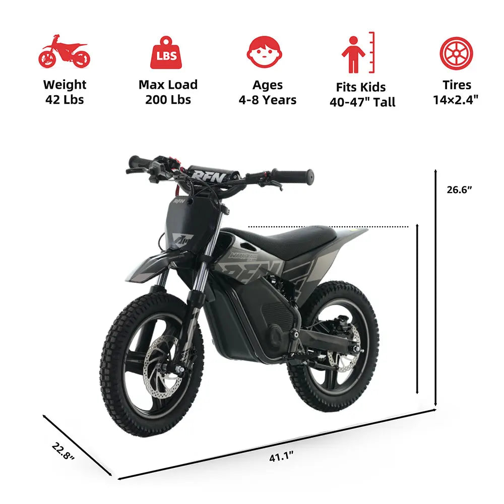 RFN E350 36V Kids Electric Dirt Bike, Electric Motorcycle with 500W | 15.5 mph Max Speed, 15.5-Mile & 3 Speeds Off-Rad （Black）