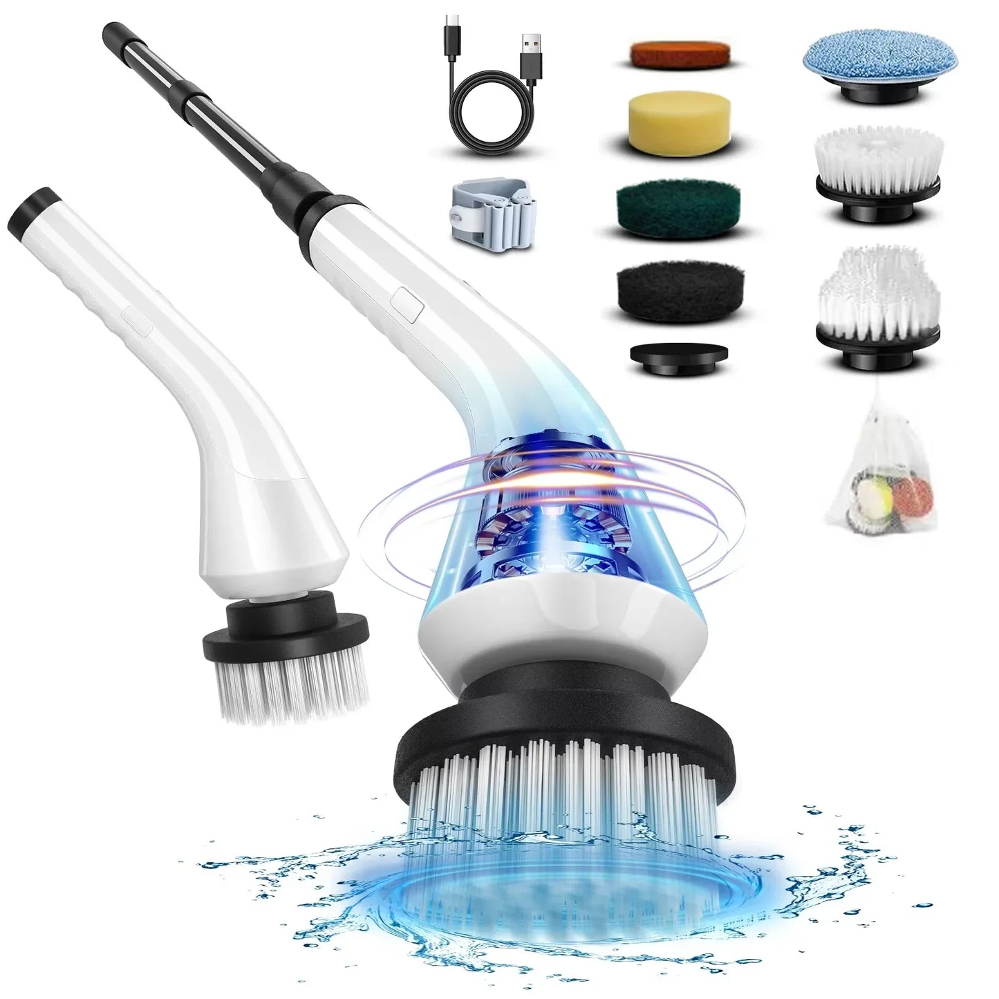 9-in-1 Electric Cleaning Brush Cordless Rotating Scrubber Multifunctional Household Cleaner for Kitchen Bathroom Floor