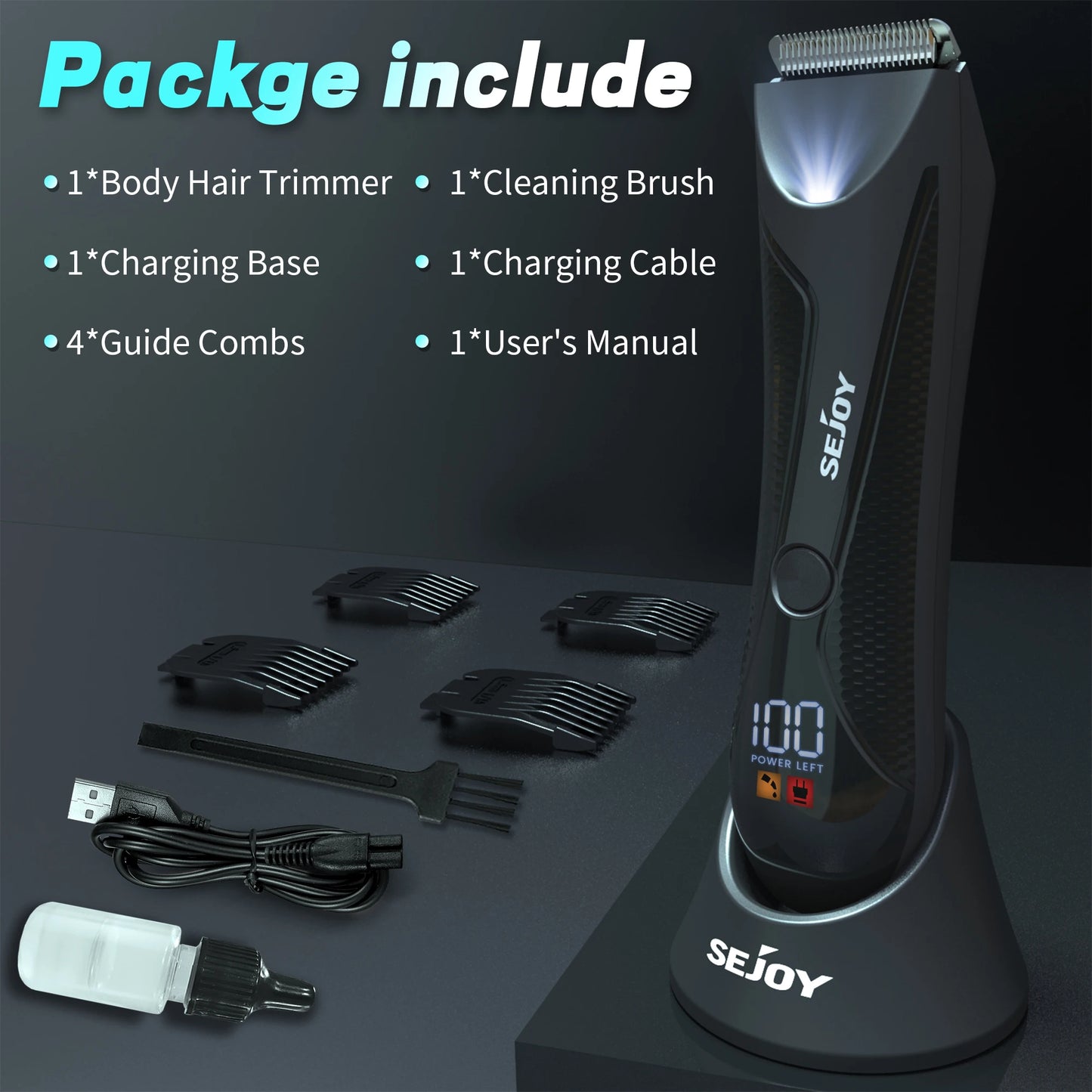 Sejoy Shaver for Men Ball Trimmer for Groin Pubic Grooming Body Hair Trimmer Replaceable Ceramic Blade Heads Electric Razor