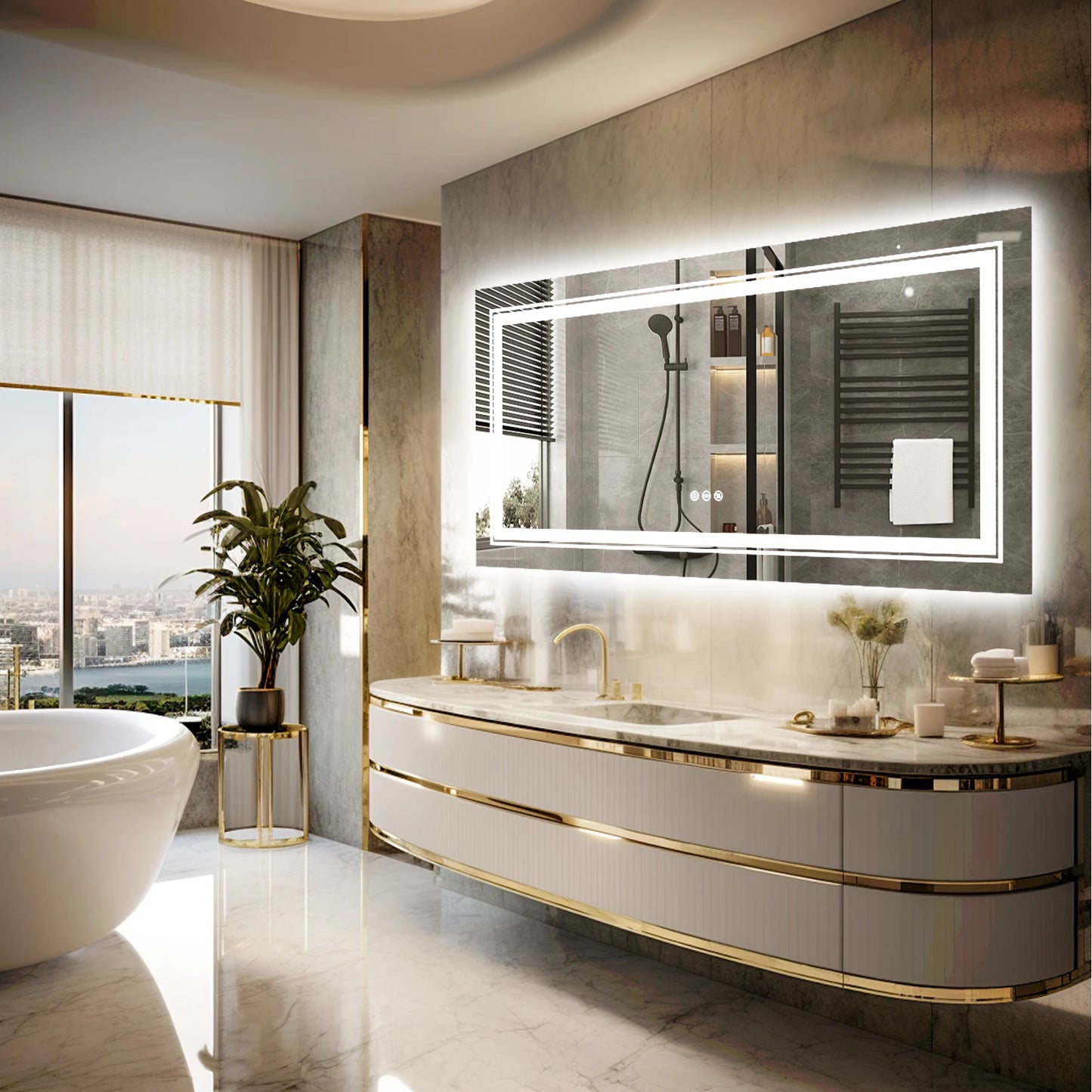 48"X24" LED Bathroom Mirror with Lights, Anti-Fog, Dimmable, Backlit + Front Lit, Lighted Bathroom Vanity Mirror Memory