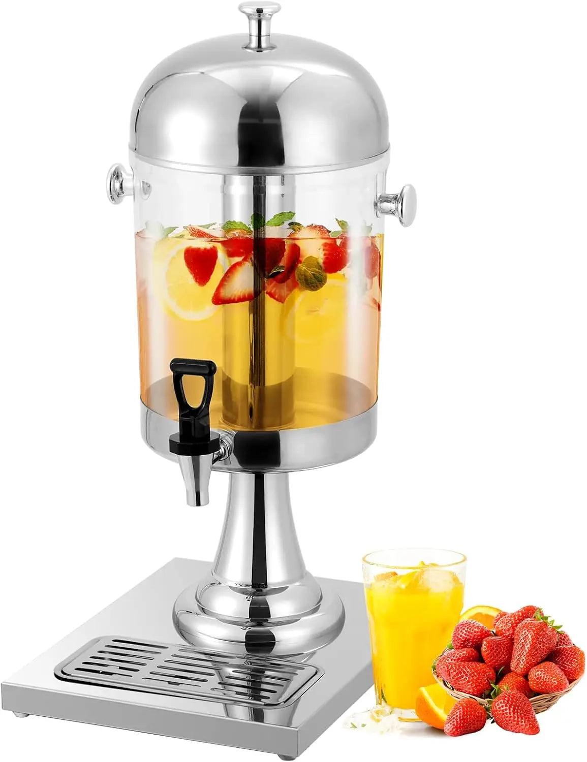 Beverage Dispenser with Ice Core, Stainless Steel Cold Drink Dispenser with Stand, Spigot & Drip Tray for Lemonade, Iced Tea