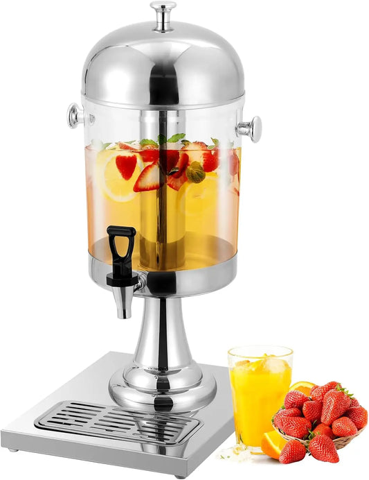 Beverage Dispenser with Ice Core, Stainless Steel Cold Drink Dispenser with Stand, Spigot & Drip Tray for Lemonade, Iced Tea