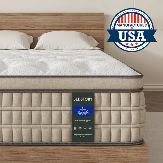 BedStory 12 Inch Full/King Hybrid Gel Memory Foam Mattress, Queen Size Mattress with Breathable Fabric for Comfortable Sleep
