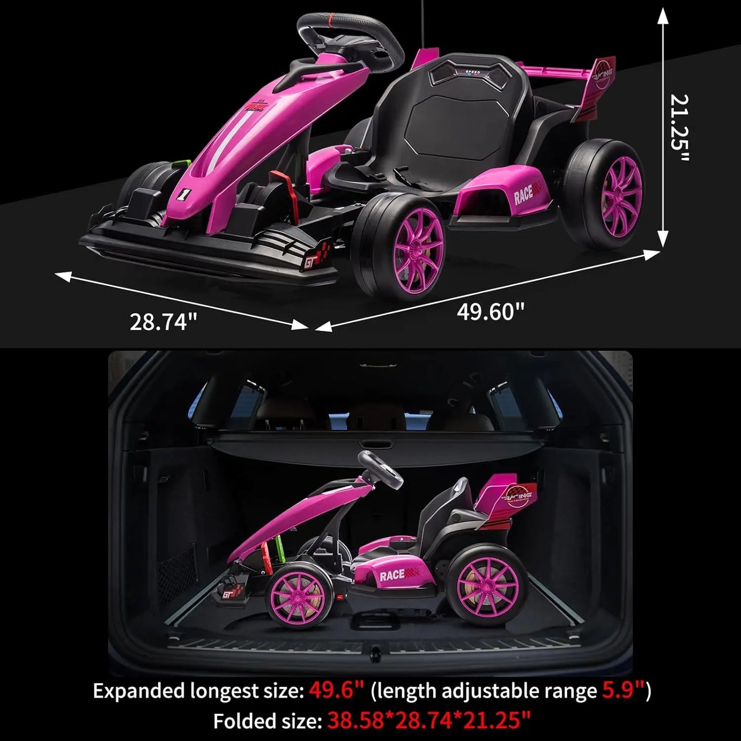 24V Electric Ride on Car Toy Drift Kart for Kids with Adjustable Seat & 8.5MPH Speed EVA Silent Wheels Parent-Safety Certified