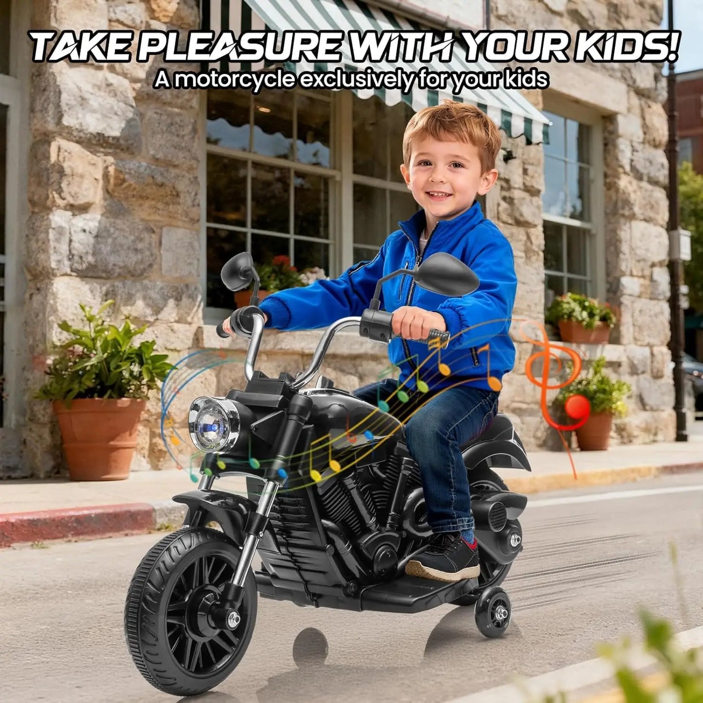 3-Wheel Kids Ride on Motorcycle w/Detachable Training Wheels/Reverse/Headlight 12V Electric Ride on Toy for Toddler Boys Girls