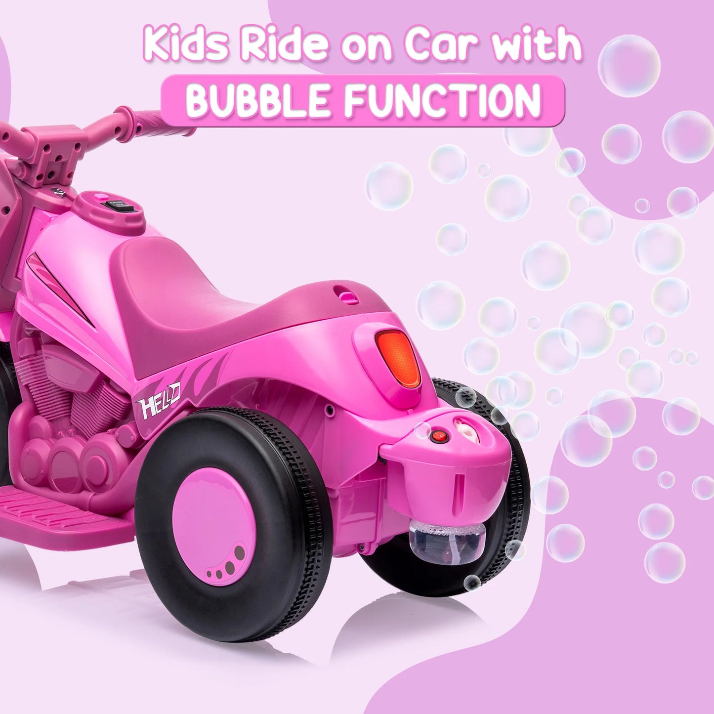 Kids Ride-On Bubble Car 6V Battery-Powered Electric Motorcycle with Led Headlights, Music, Motorbike Toy Gift for Toddlers 3+
