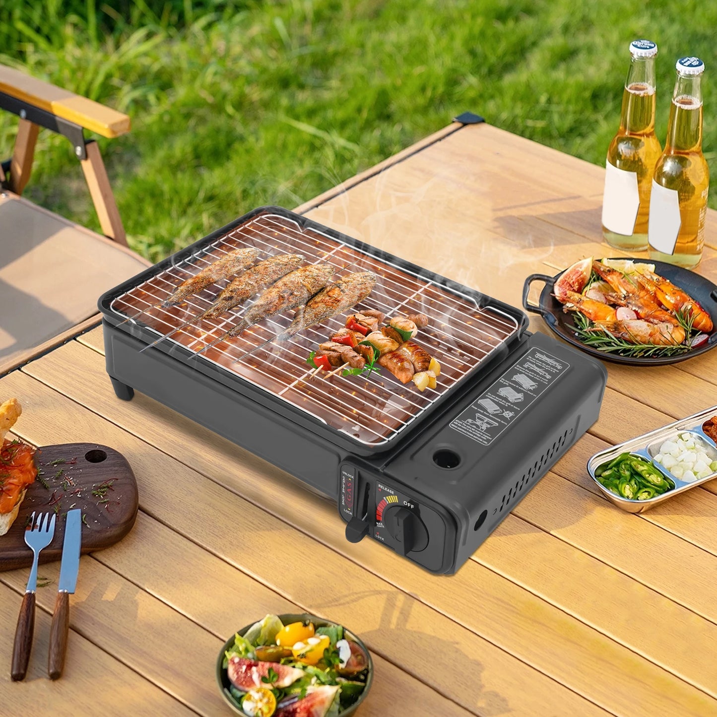 2.2KW Portable LPG/Butane Gas Grill Stove Outdoor Camping Stove Cooking BBQ Cooker Kit w/Carrying Case for Traveling Trekking RV